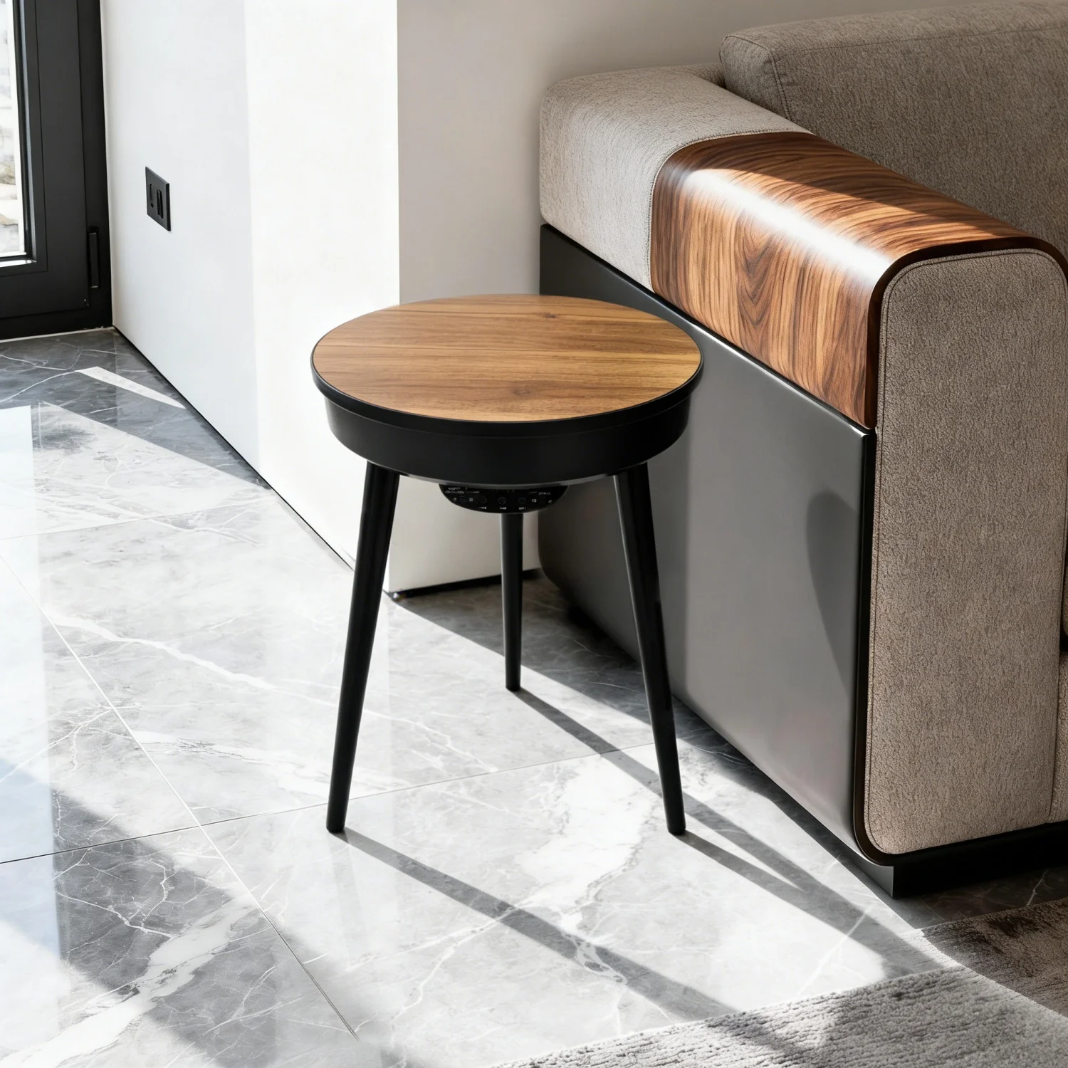 

Smart End Table with Bluetooth Speaker and USB Port LED Nightstand for Bedroom Living Rooms Patio Camping Bedside Table