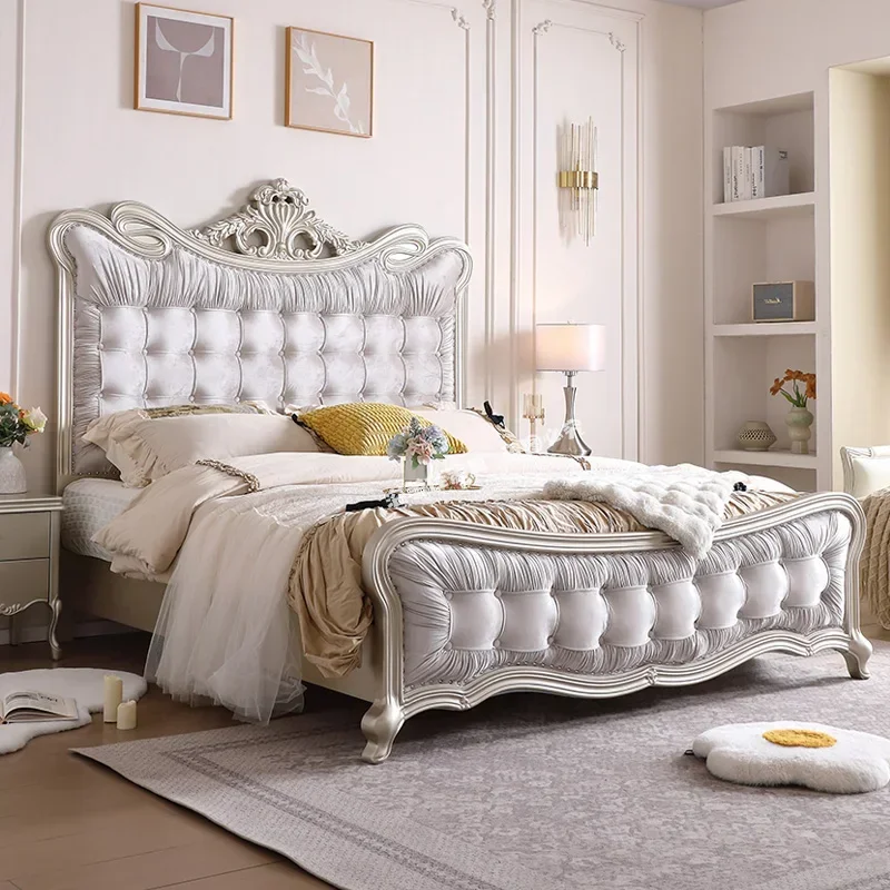 

Luxury Bedroom Massage Bed Princess Frame Sleeping Queen Double Wooden Bed European Leather Letto Matrimoniale Trendy Furniture