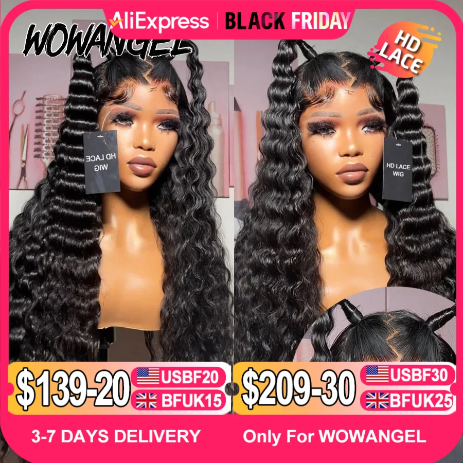 Wowangel 13x6 HD Lace Frontal Wig Loose Deep Wave Wigs Melt Skin 34inch HD Lace Front Human Hair Wig Brazilian Hair Pre Plucked