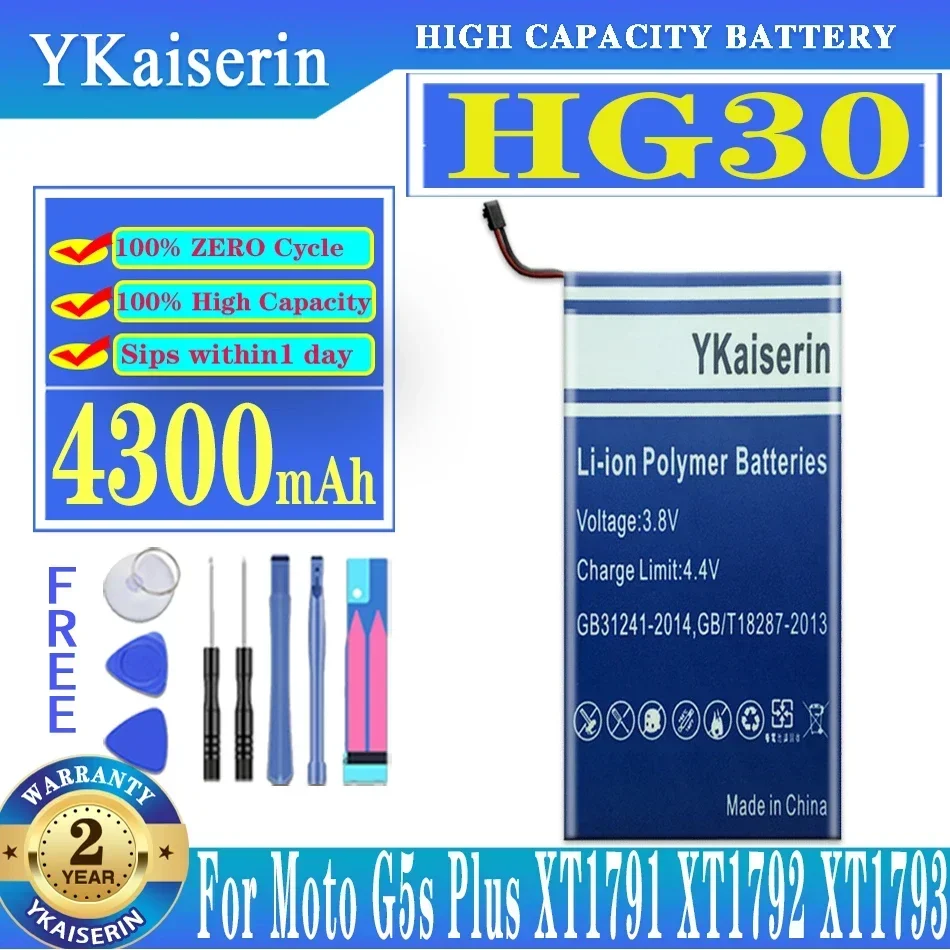 YKaiserin Portable Battery 4300mah HG30 For Motorola Moto G5s Plus XT1791 XT1792 XT1793 XT1794 XT1795 XT1802 XT1803 XT1804