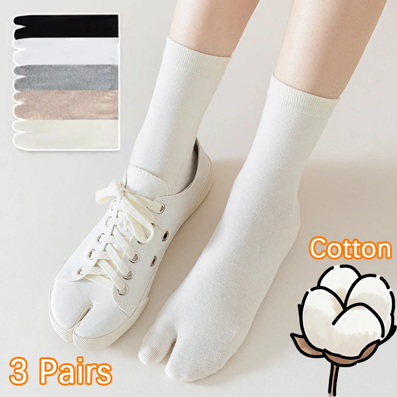 3 Pairs Women’s Two-Toe Tabi Socks Japanese Geta Socks Harajuku JK Lolita Crew Ankle Soks for Women Casual Split-toe Tabi Sock