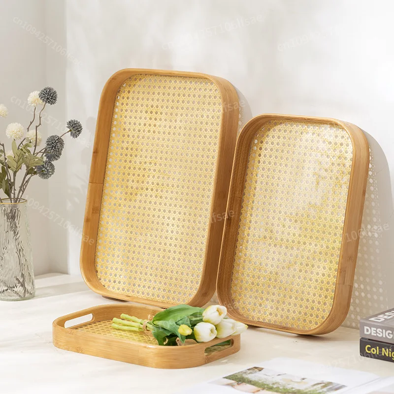 -Transparent Acrylic Bamboo Cotton Tray, Portable Rectangular Tea Set, Tea Plate, Restaurant, Hotel