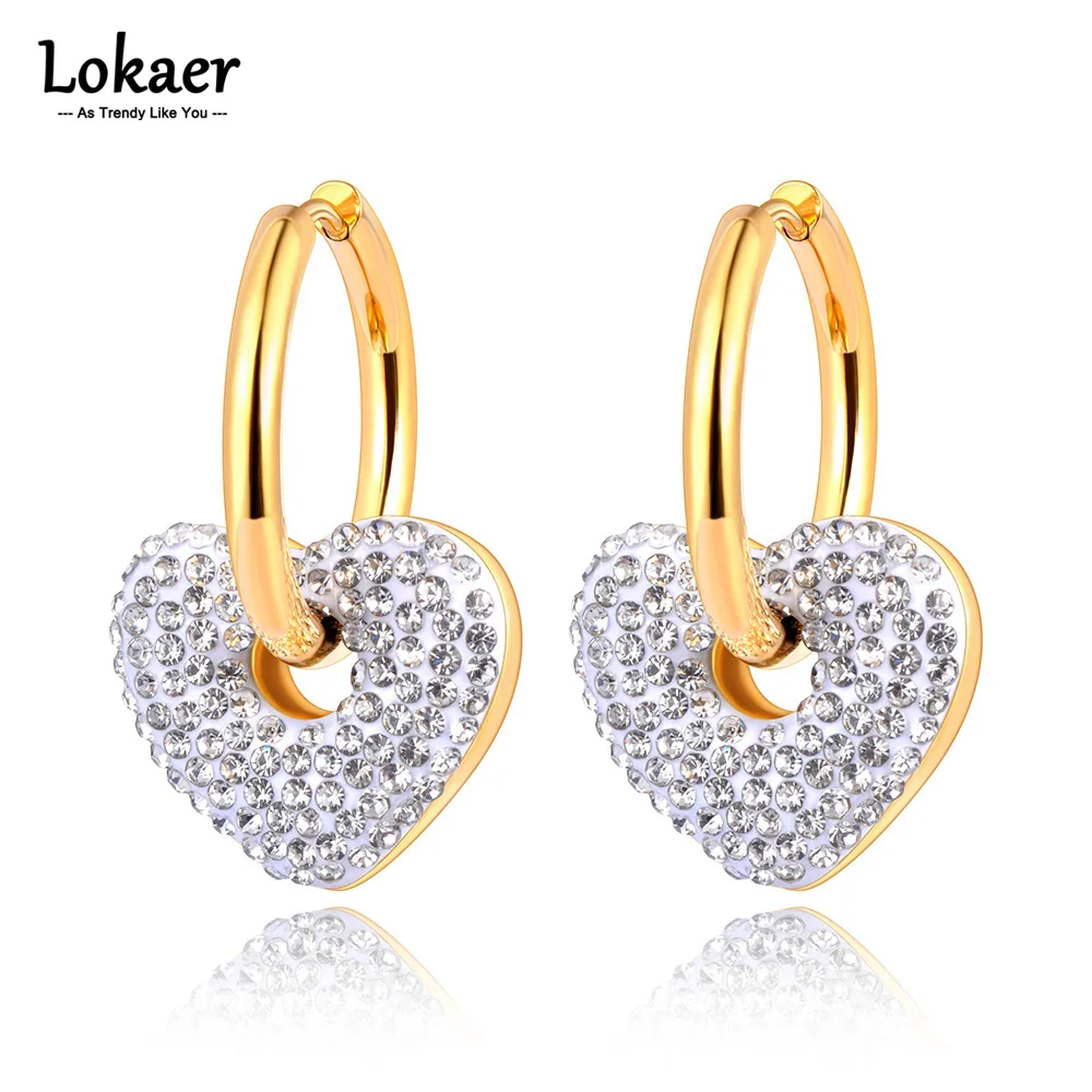 Lokaer Funkelnde schwarz/weiße Strass-Herz-Creolen für Frauen, Edelstahl-Hochzeitsohrringe für Bräute Diego E23072
