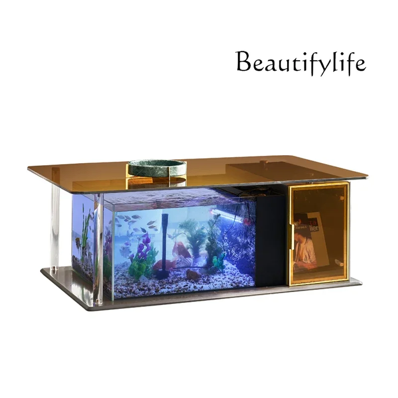 

Italian light luxury tempered glass coffee table fish tank high-end ecological fish farming integrated coffee table