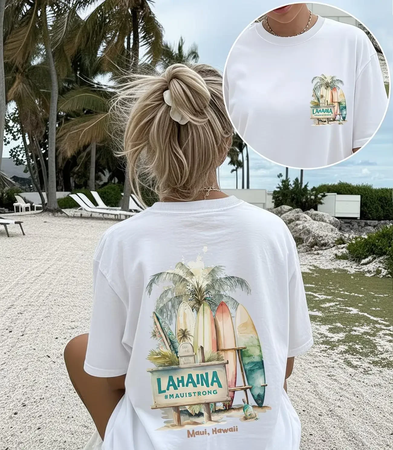 Lahaina Maui Hawaii Graphic T Shirt Summer Surf Beach Vibes Tops Women Trendy Back Print Casual Loose Short Sleeve Tee
