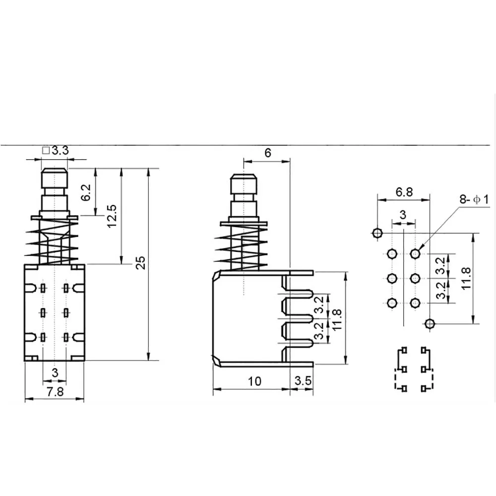 1PC PS-22F03 PS-22F02 Right Angle PCB Latching Push Button Switch with Cap DPDT Double Pole Self/No-Locking Key Power 6Pin A03 - Image 3