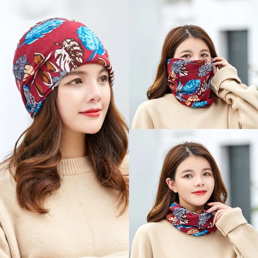 

Cartoon Knitted Woolen Scarf Thickened Windproof Cover Head Cap Keep Warm Cold-proof Face Mask Headscarf Cap Women