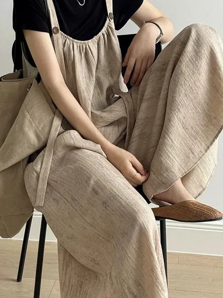 Loose Wide Leg  Pants Women's High Waist Cargo Pants Korean Style Simple Design Summer Lazy Slouchy Strap Pants