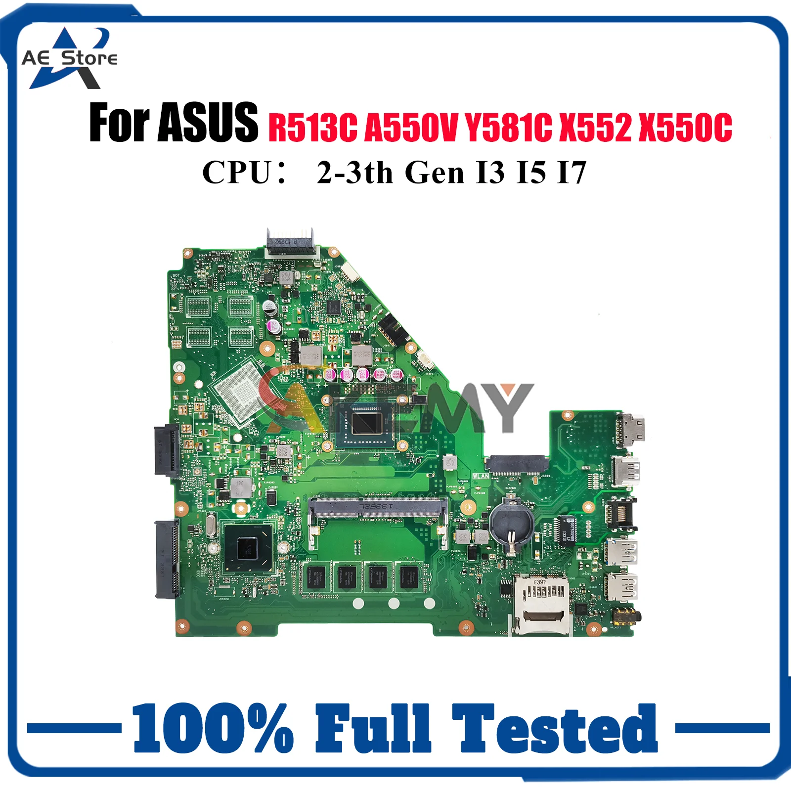 

X550CA Laptop Motherboard For ASUS VivoBook X550C X550VC X550VB R513C X550CC X550CL X552 A550V Y581C Mainboard With I3 I5 I7 CPU