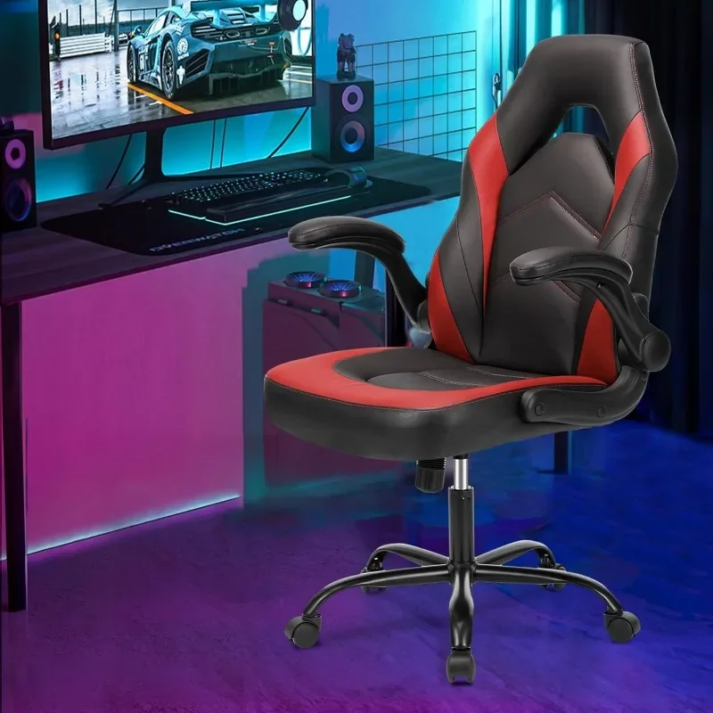 Gaming Chair - Computer Chair Ergonomic Office PU Leather Desk  Executive Adjustable Swivel Task  with Fli