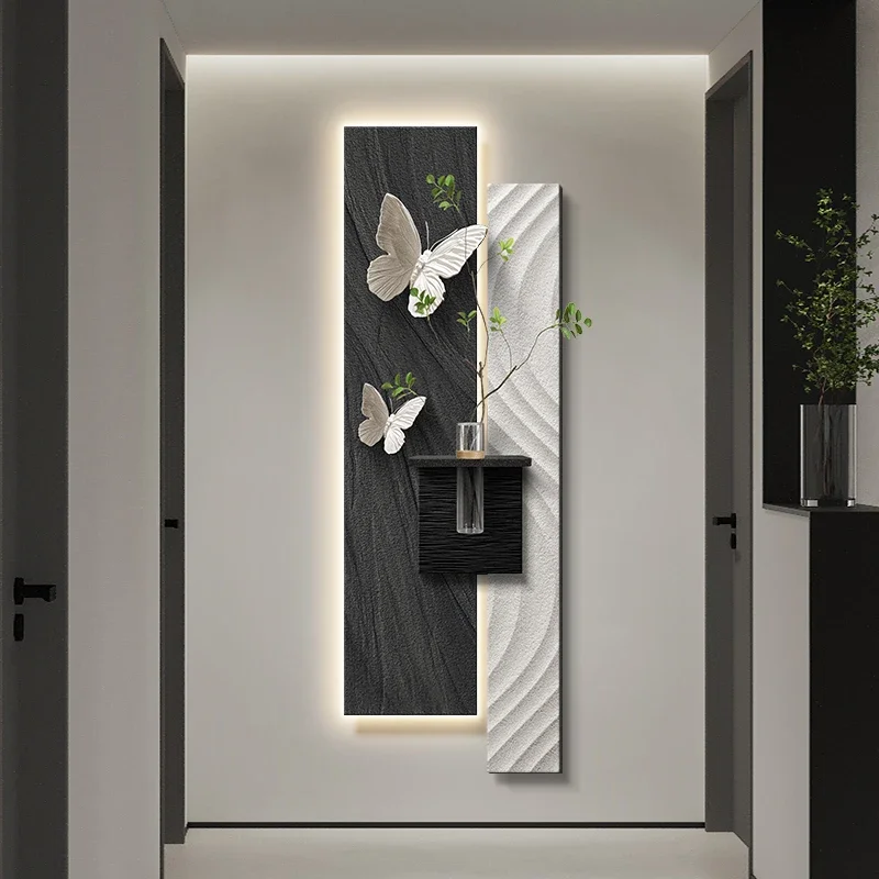 Plantes et fleurs modernes dans la salle d'entrée, peintures décoratives de Style Wasabi, peintures suspendues tridimensionnelles noires et