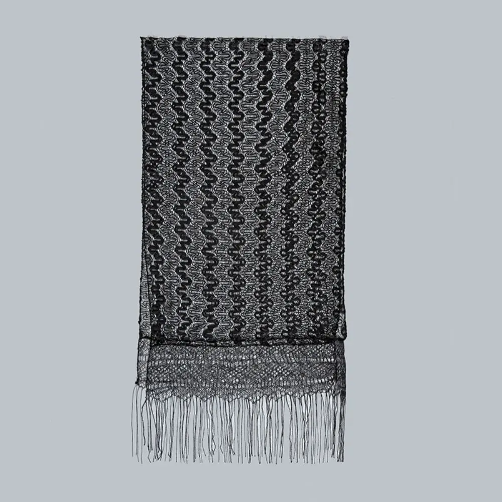 Women's Fashion Ethnic Style Tulle Headscarf Striped Hollow-out Lace Scarf Elegant Tassel Shawl Evening Prom Party