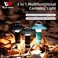 WEST BIKING Portable Camping Light 3 In 1 Multifunctional Outdoor LED Flashlight USB Charging Emergency Lamp Hanging Tent Light