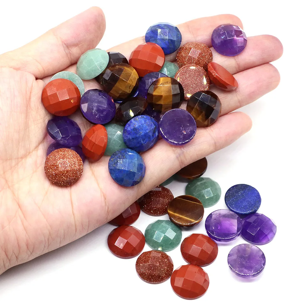 16mm Faceted Round Cabochon Flat Back Beads Natural Stones Crystal Cameo Spacers for Jewerly Making DIY Necklace Pendants Rings