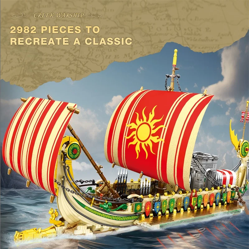 Reobrix 66102 Greek Warship Building Sets for Fun Building Blocks Boat Ship Brick Assembly Puzzle Toy Christmas Gift For Boy Kid