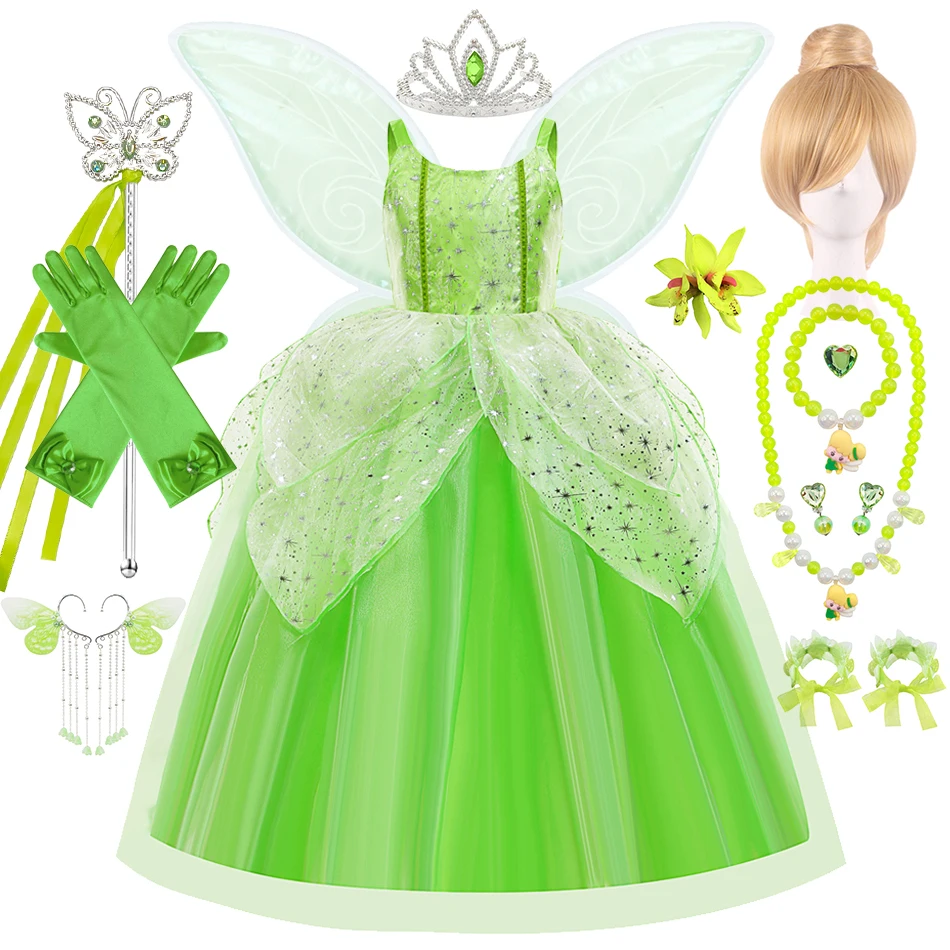 Disfraces de campana Tinker para niños, vestido de princesa para Cosplay, alas de elfo, Carnaval, trajes de fiesta de Halloween, ropa verde de fantasía para niñas