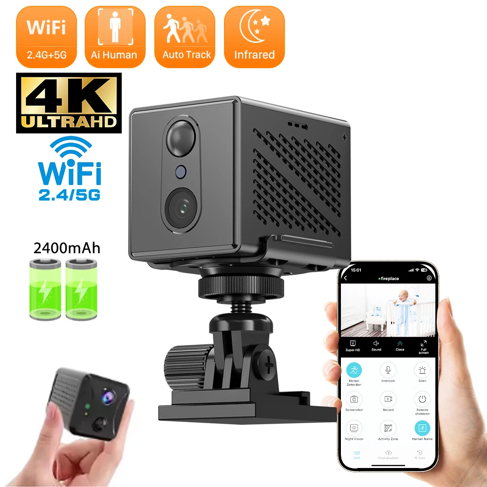 Mini Security Camera Wifi UHD Surveillance Camera Built-in battery Night Vision Detection Low Power Voice Intercom CCTV Camera