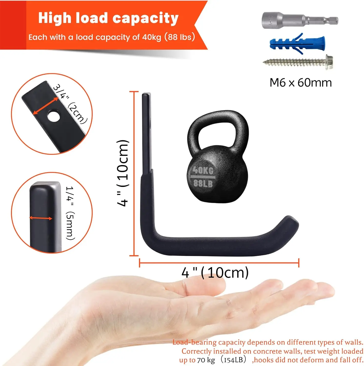 8 Pack Garage Storage Hooks, Ladder Hangers, Steel Wall Mount Hooks, Utility Hooks for Hanging Heavy Duty Shed Tools, Ropes, Gar