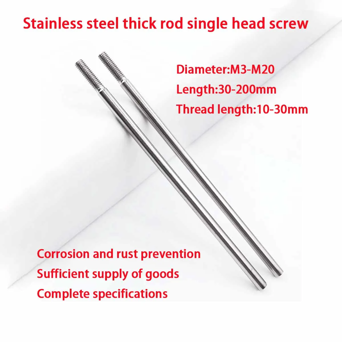 2/5/10PCS M6/M8 304 Stainless Steel Thick Rod Single Head Screw Headless Pull Rod Extended Threaded Rod