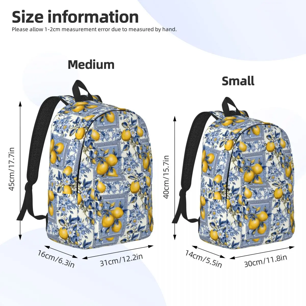 Sicily Sicilia Tile Of Lemon Leander Flowers Backpack Daypack Large Capacity BookBag School Bag Shoulder Bags for Boys Girls