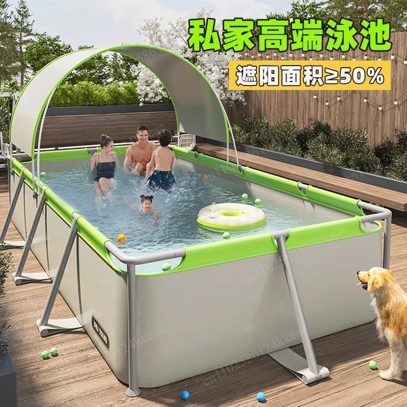 Swimming Pool Home New Kamakura Stand Non-inflatable Swimming Pool with Large Shed Shade Outdoor Foldable