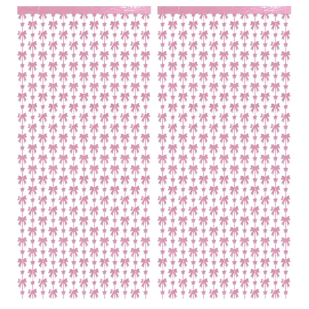 2 Pack Metallic Tinsel Bow Fringe Curtains for Party Backdrop Photo Booth Decor Streamers for Birthday Baby Shower Events