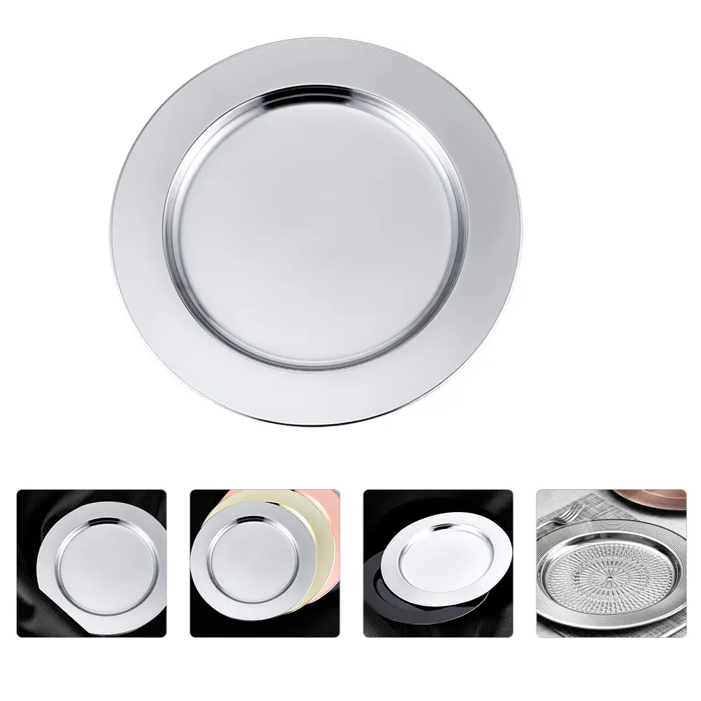 

Stainless Steel Plate Round Disk Serving Platter Food Container Household Tableware Elegant Fashion Dinner Party