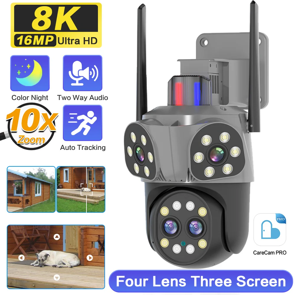 

Wireless Outdoor WiFi PTZ Security Camera 8K 16MP with 10X Zoom Auto Tracking Color Night Vision Video Surveillance Camera