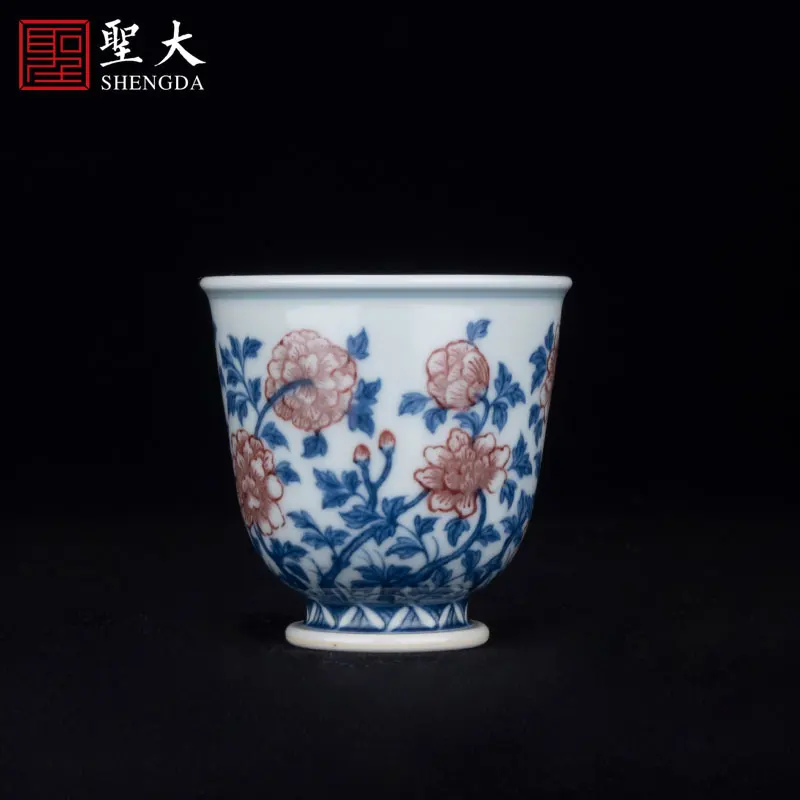 

|Guihong kiln underglaze red peony pattern master cup Jingdezhen pure hand-painted porcelain Kung Fu tea cup tea cup