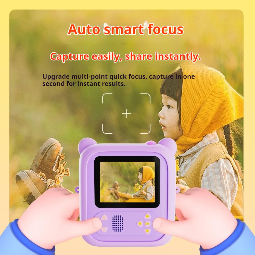 Instant Print Camera voor kinderen met 48MP 1080P HD Selfie 180 Draaibare Dual Lens 64GB Kaart voor Meisjes Jongens Kerst Verjaardagscadeau