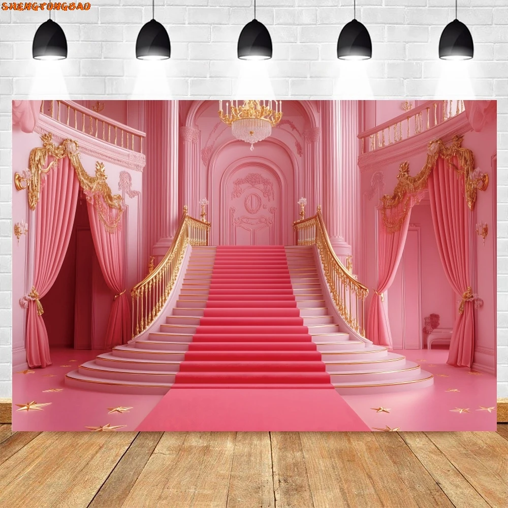 Czerwony różowy zamek tło księżniczka dzieci dekoracje na przyjęcie urodzinowe Baby Shower ślub panna młoda fotografia tło Photo Studio