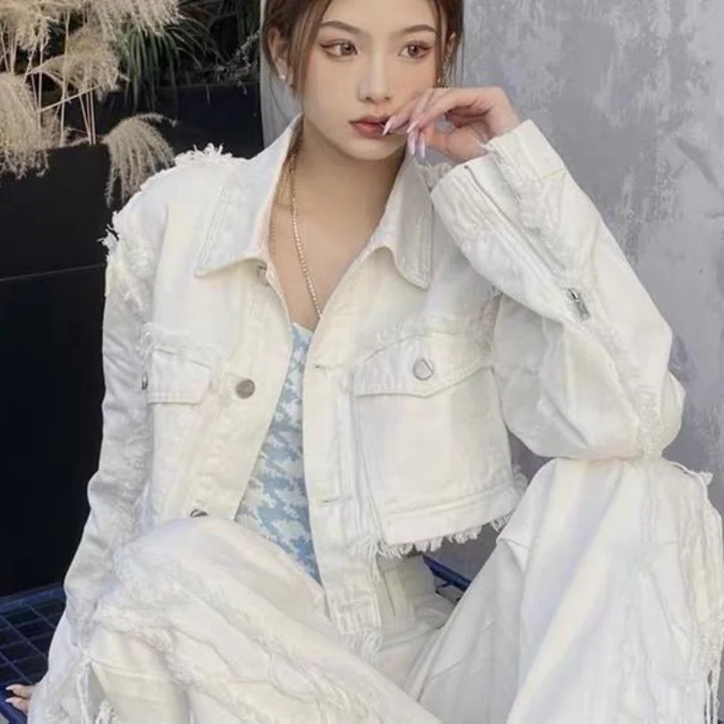 Basic Denim Jackets Women Solid Tassel Daily All-match Streetwear High Waist Hot Girls Korean Fashion Casual Crop Simple Loose