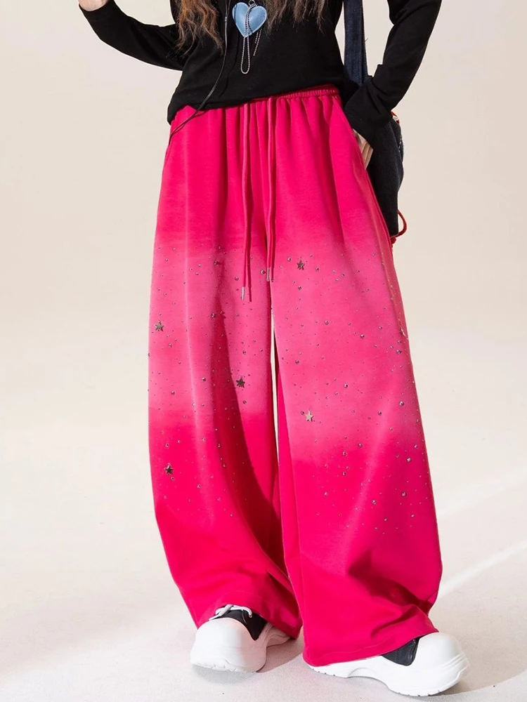 Vintage Gradient Y2K Pant Women Streetwear Loose High Waist Harajuku Diamond Trousers Casual Retro Bf American Hip Hop Pants