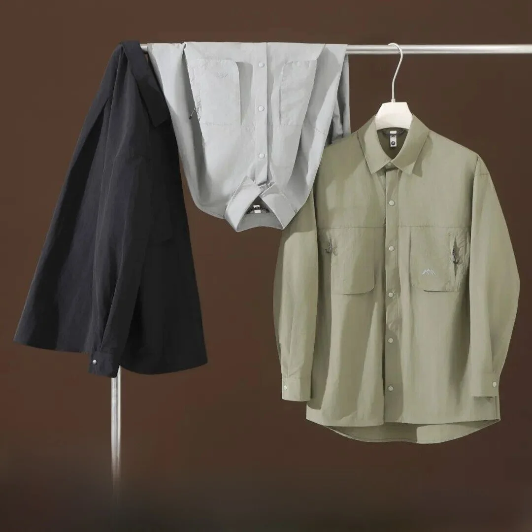 

Мужская свободная рубашка с длинным рукавом для активного отдыха, дышащая, быстросохнущая, 3D-крой, рабочая одежда, весна-лето, повседневная, из полиэфирного волокна