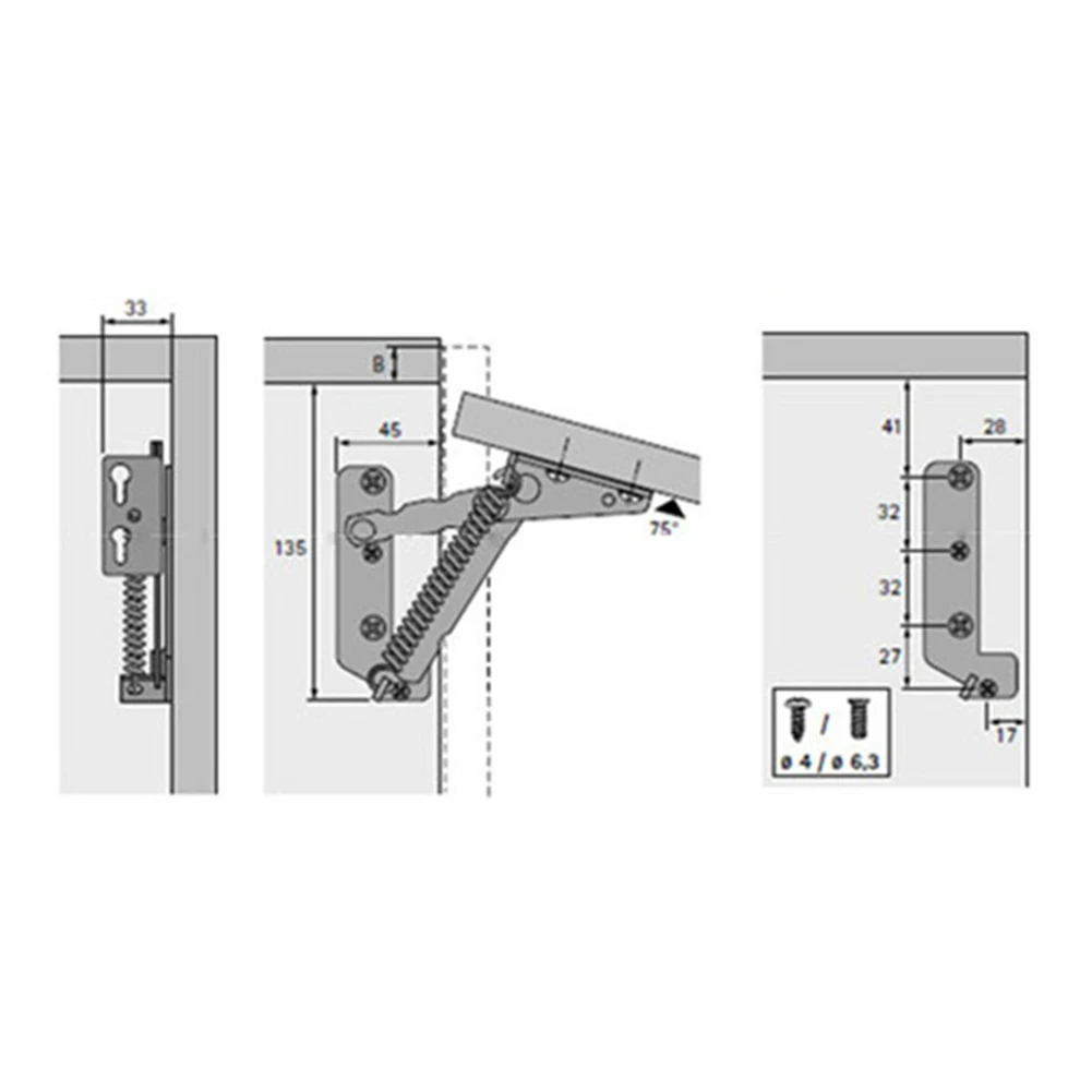 2pcs/set 80 Degree Sprung Hinges Cabinet Door Lift Up Stay Flap Top Support Furniture Alloy Hinges Sofa Folding Spring Hinge