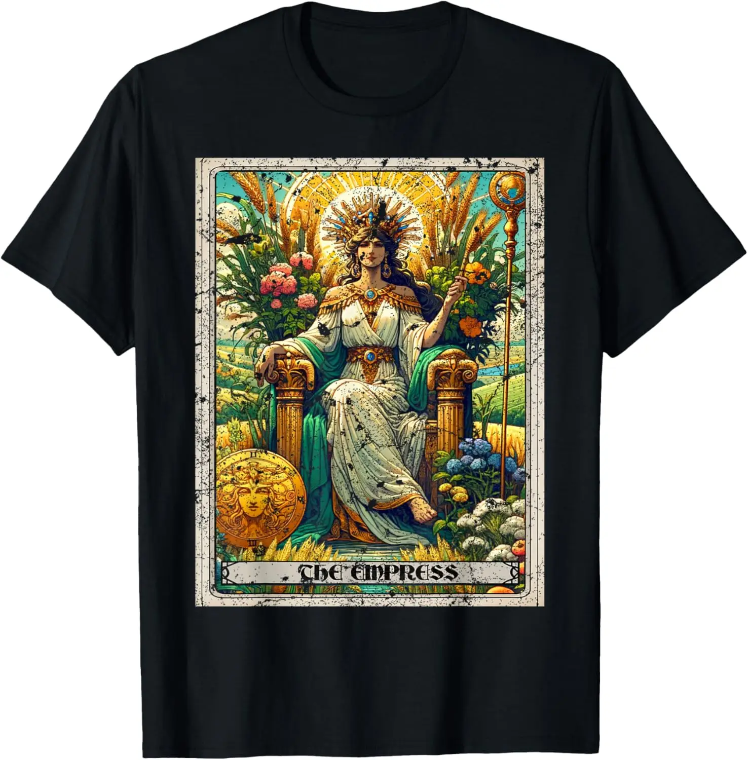 Tarot Card The Empress T-Shirt 100% Cotton Trendy Y2K Short-Sleeve Tee-Soft, Quick-Drying, Moisture-Wicking; Ideal Sports Casual