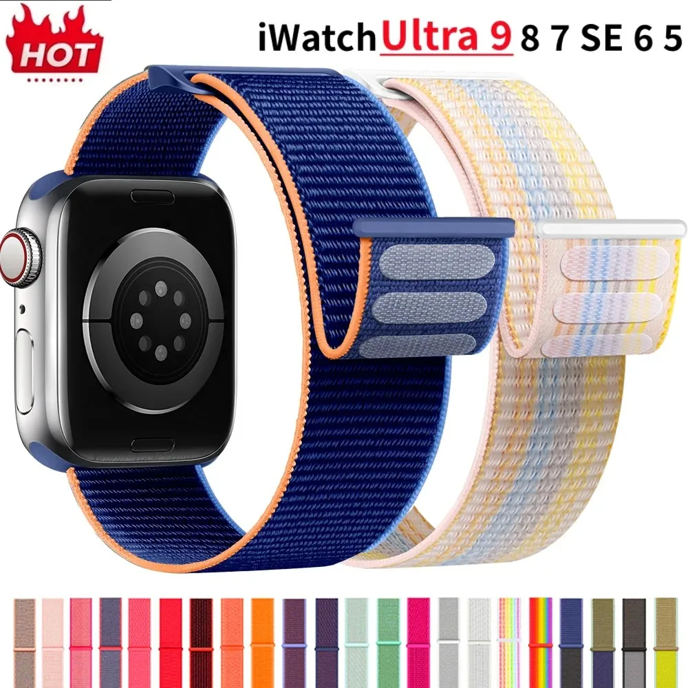 Sport strap For Apple Watch Band 44mm 40mm 49mm 45mm 41mm 42mm 38mm Nylon Bracelet Correa iwatch ultra 2 Series 9 8 se 7 6 5 4 3