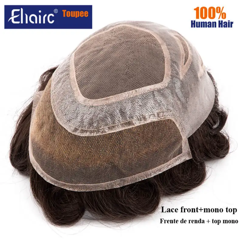 VERSALITE-Swiss Lace Front Lace Mono Front & top Breathable Men's capillary prothesis 100% Natural Hair Toupee Men