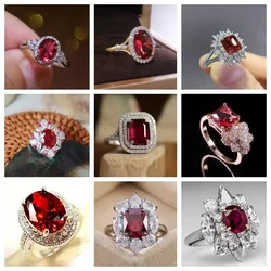 2024 New Elegant Red Corundum Ring with Extra Large Zircon Fashion Party Jewelry Flower Dove Egg Shining First