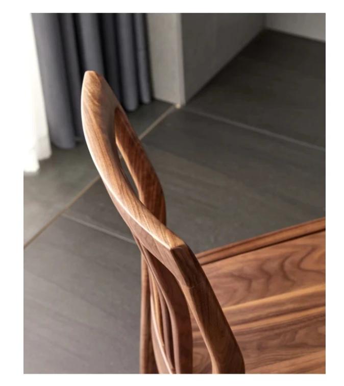 Silla de madera maciza de lujo ligera para restaurante, silla de mesa de té con respaldo de ocio simple, silla de comedor de nogal negro de América