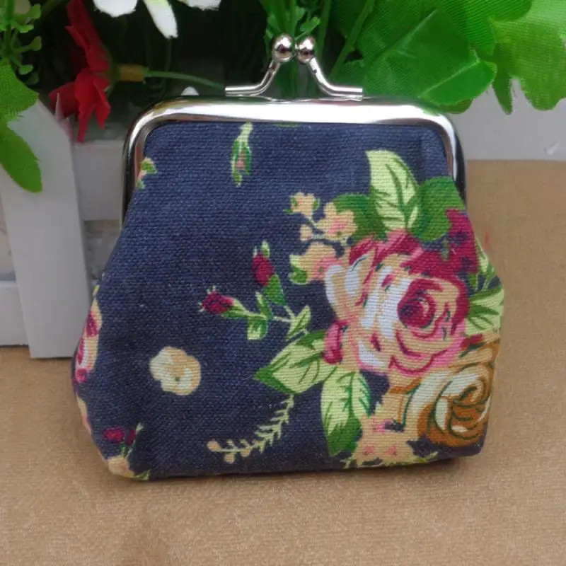 Vintage Blumenmuster Canvas-Münzbörse mit Kussverschluss, bunter Blumendruck für den täglichen Gebrauch zum Tragen von Münzen, Lippenstiften und kleinen Gegenständen. – Detail 2