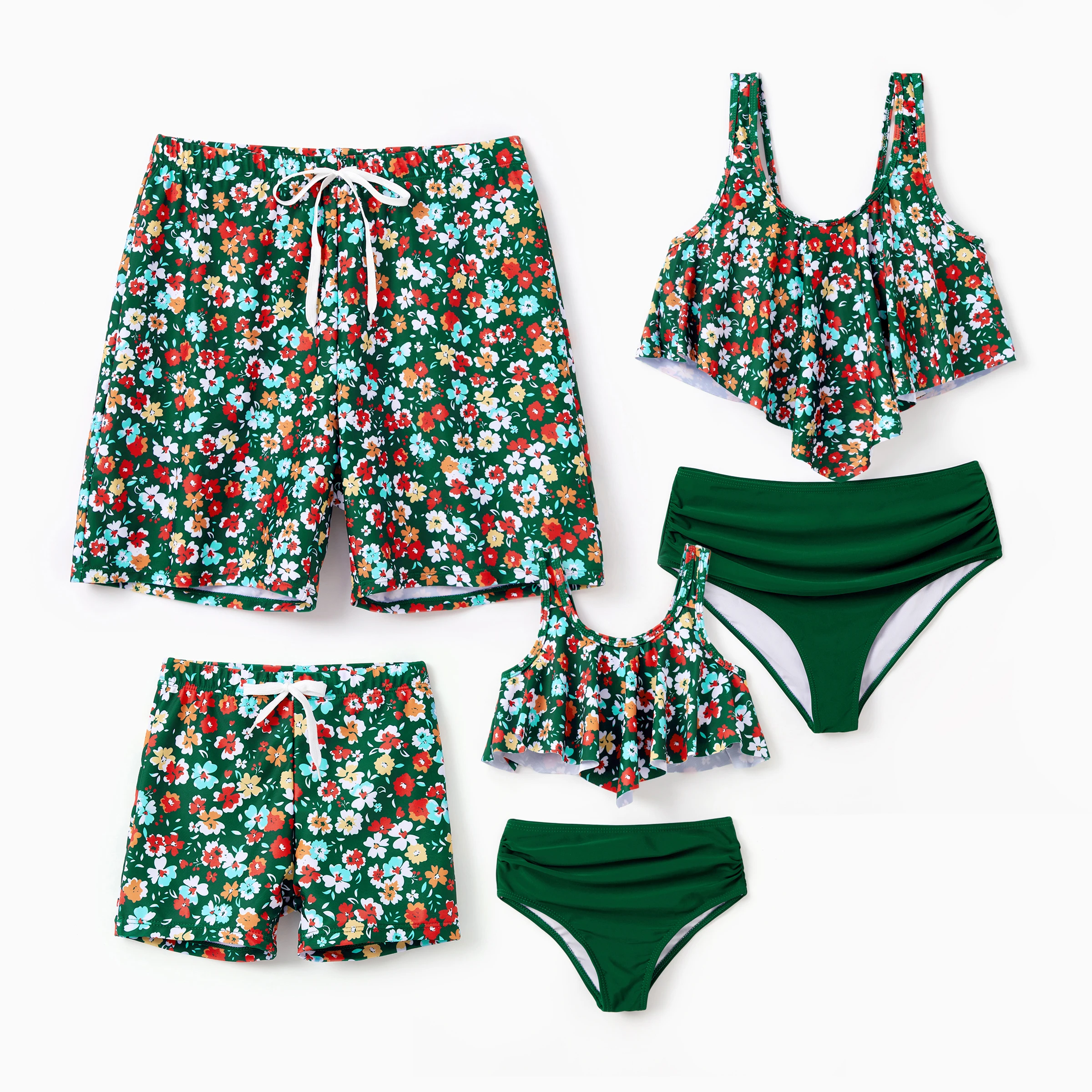 

PatPat Family Size Floral Swim Trunks or Suspender Two-Piece Swimsuit
