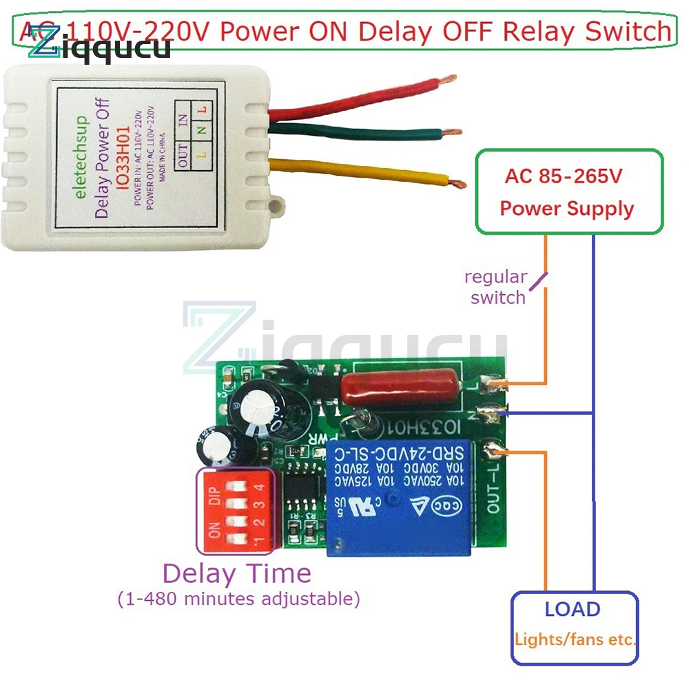 1-480Min Timer Adjustable Disconnect Delay Controller AC 110V 220V Power ON Delay OFF Relay Switch