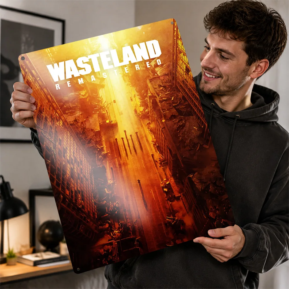 Wasteland Remastered Ruined City Aluminum Poster Graphic Wall Art For Gaming Room Personalized Metal Sign Collector Gift Idea
