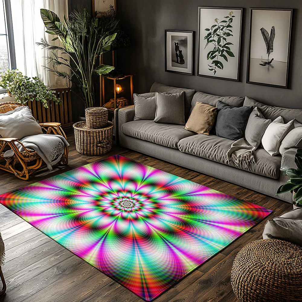 

Tuniu Psychedelic Swirl Optical Illusion Rug, Vibrant Abstract Colorful Floor Mat, Home Decor, Living Room Carpet
