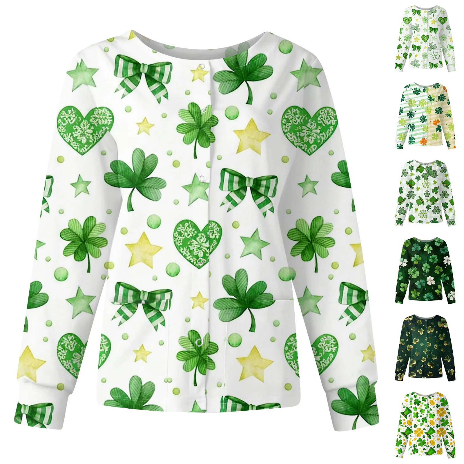 Vêtements de travail à manches longues imprimés pour la saint-Patrick, hauts de gommage, uniforme de soins infirmiers clinique dentaire chirurgicale d'hôpital pour dames, nouvelle collection