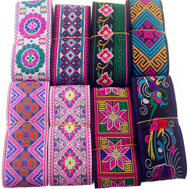 5yards/Piece Width 5cm Embroidery National Lace Fabric Webbing For Clothes DIY Handmade Ribbon Accessory For Patch