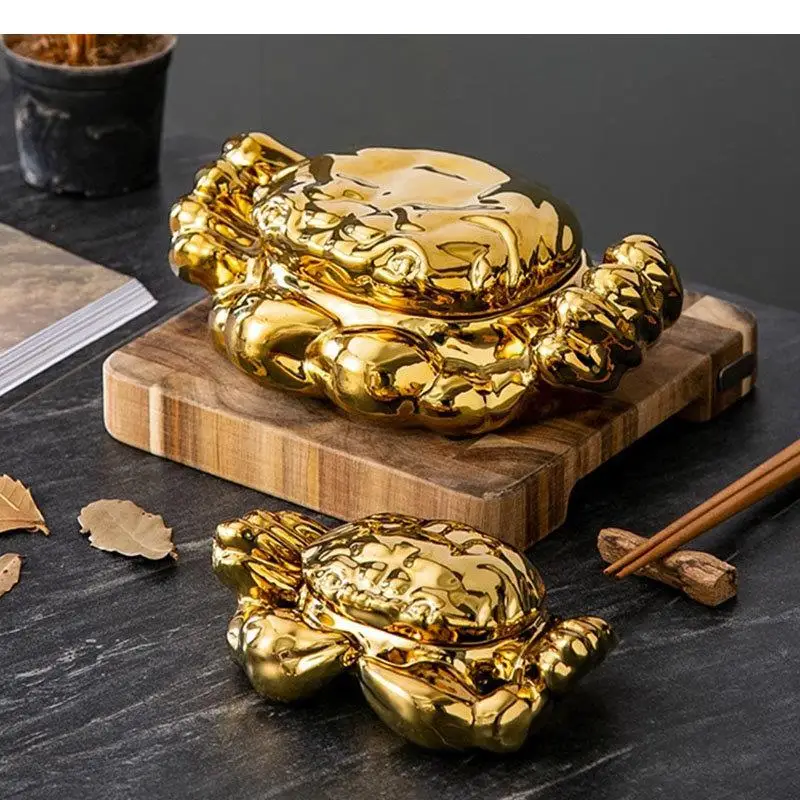 Gold-plated Ceramic Bowl Crab Shaped Thick Soup Dessert Pasta Bowls Snack Restaurant Tableware