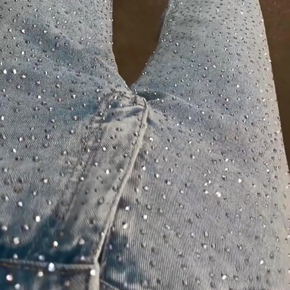 Women Faux Pearl Embellished Jeans Loose Straight Leg Pants Faux Pearl High Waist Jeans for Women Straight Leg Stretch Denim