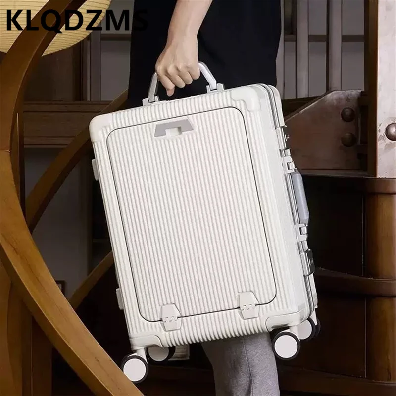 

Многофункциональная сумка для багажа KLQDZMS с передним открытием, чемодан для ноутбука, 20-24 дюйма, с алюминиевой рамой, на колесиках, из ABS+PC пластика